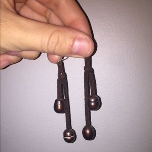 Brown leather tassel earrings